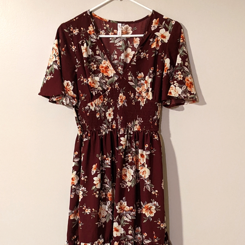 Xhilaration Burgundy Floral Dress